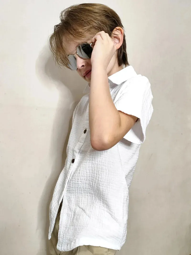 Linen Cotton White Shirts Boys Girls Summer T-Shirts Formal Dress Shirts Children Clothing Kids Button Blouse