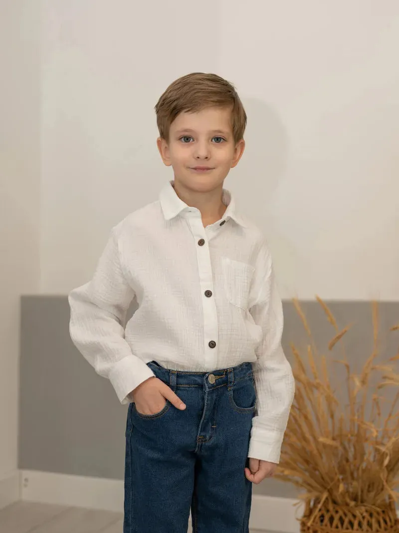 Linen Cotton White Shirts Boys Girls Summer T-Shirts Formal Dress Shirts Children Clothing Kids Button Blouse