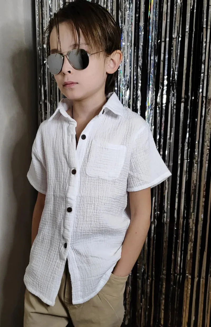 Linen Cotton White Shirts Boys Girls Summer T-Shirts Formal Dress Shirts Children Clothing Kids Button Blouse
