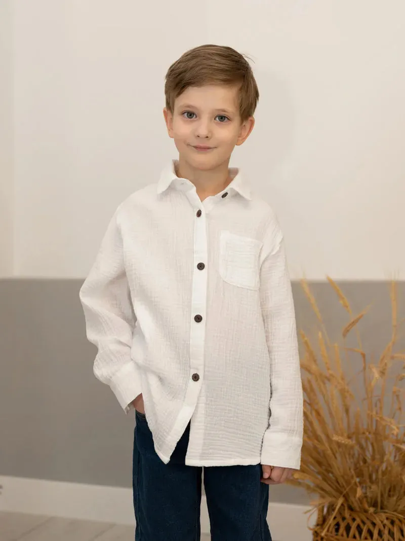 Linen Cotton White Shirts Boys Girls Summer T-Shirts Formal Dress Shirts Children Clothing Kids Button Blouse