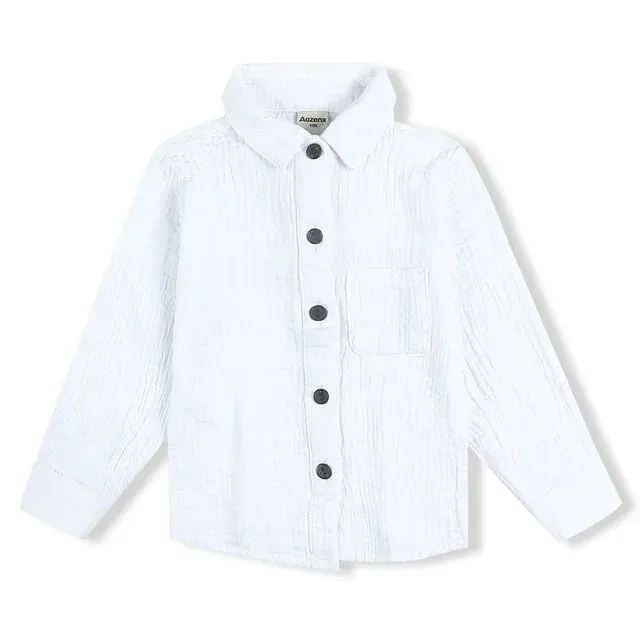 Linen Cotton White Shirts Boys Girls Summer T-Shirts Formal Dress Shirts Children Clothing Kids Button Blouse
