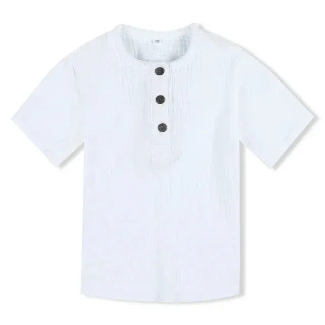 Linen Cotton White Shirts Boys Girls Summer T-Shirts Formal Dress Shirts Children Clothing Kids Button Blouse
