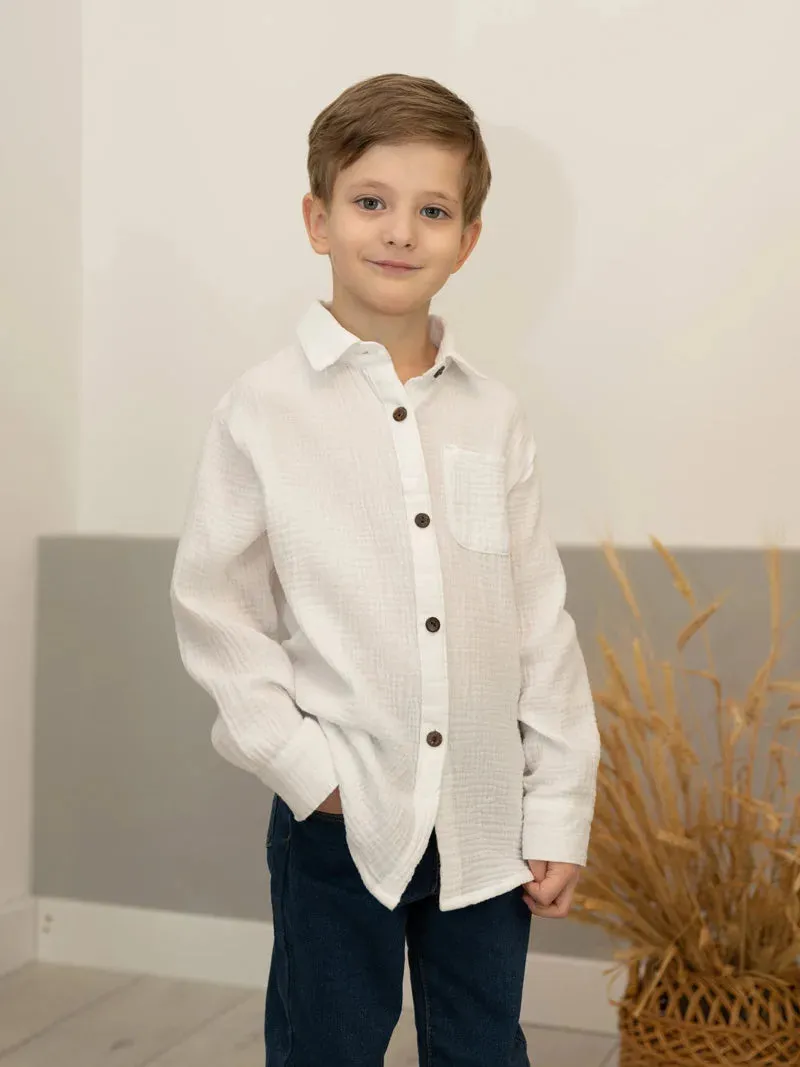 Linen Cotton White Shirts Boys Girls Summer T-Shirts Formal Dress Shirts Children Clothing Kids Button Blouse
