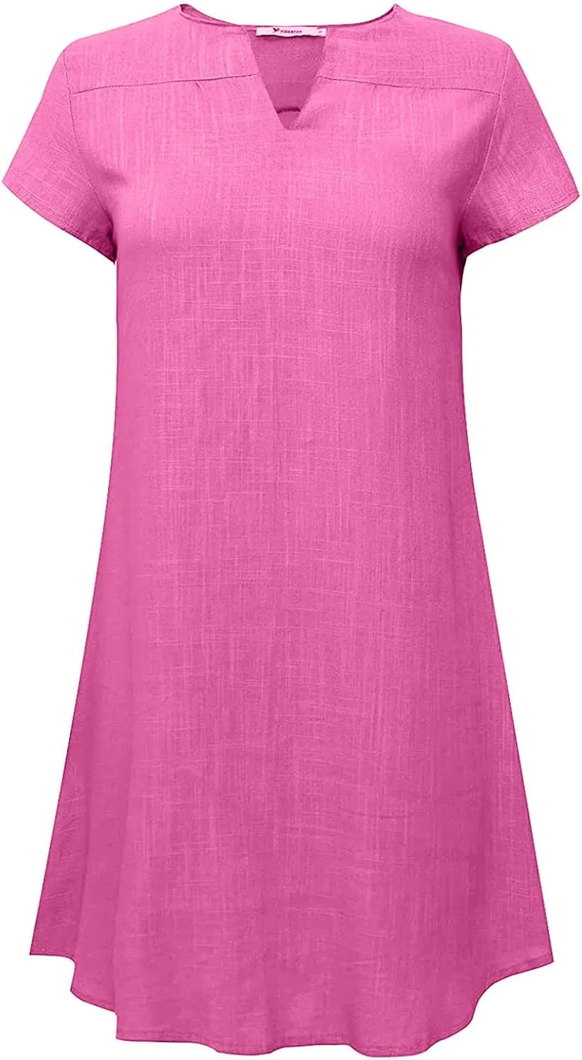 Linen Dress for Women Summer V Neck Cap Sleeve Sundress Beach Vacation Soft Plus Size Casual Mini Dresses 2025