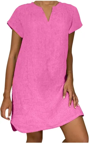 Linen Dress for Women Summer V Neck Cap Sleeve Sundress Beach Vacation Soft Plus Size Casual Mini Dresses 2025