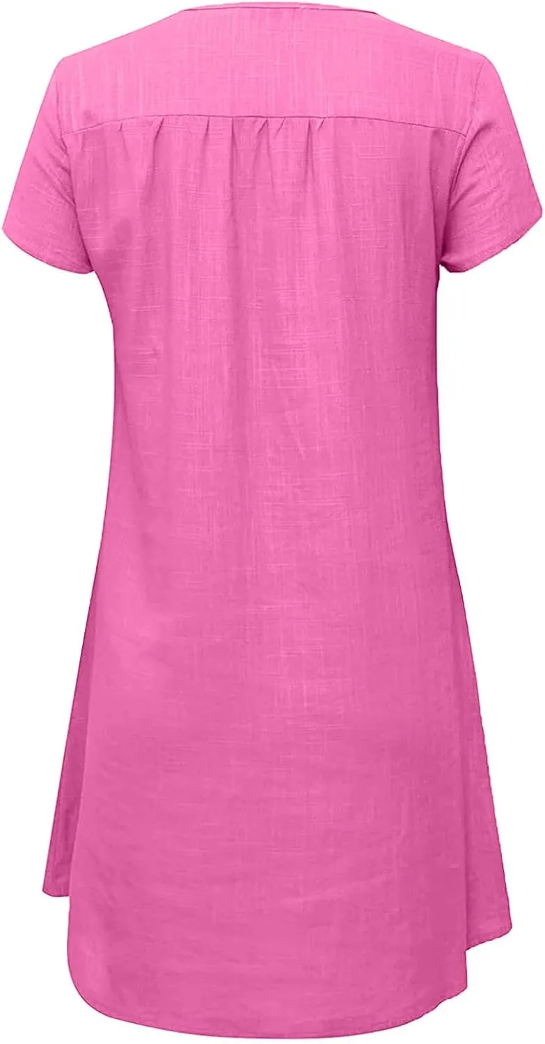 Linen Dress for Women Summer V Neck Cap Sleeve Sundress Beach Vacation Soft Plus Size Casual Mini Dresses 2025