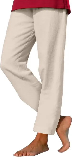 Linen Pants Women 2025 Straight Wide Leg Pants High Waisted Casual Summer Pants Lounge Beach Trousers with Pockets