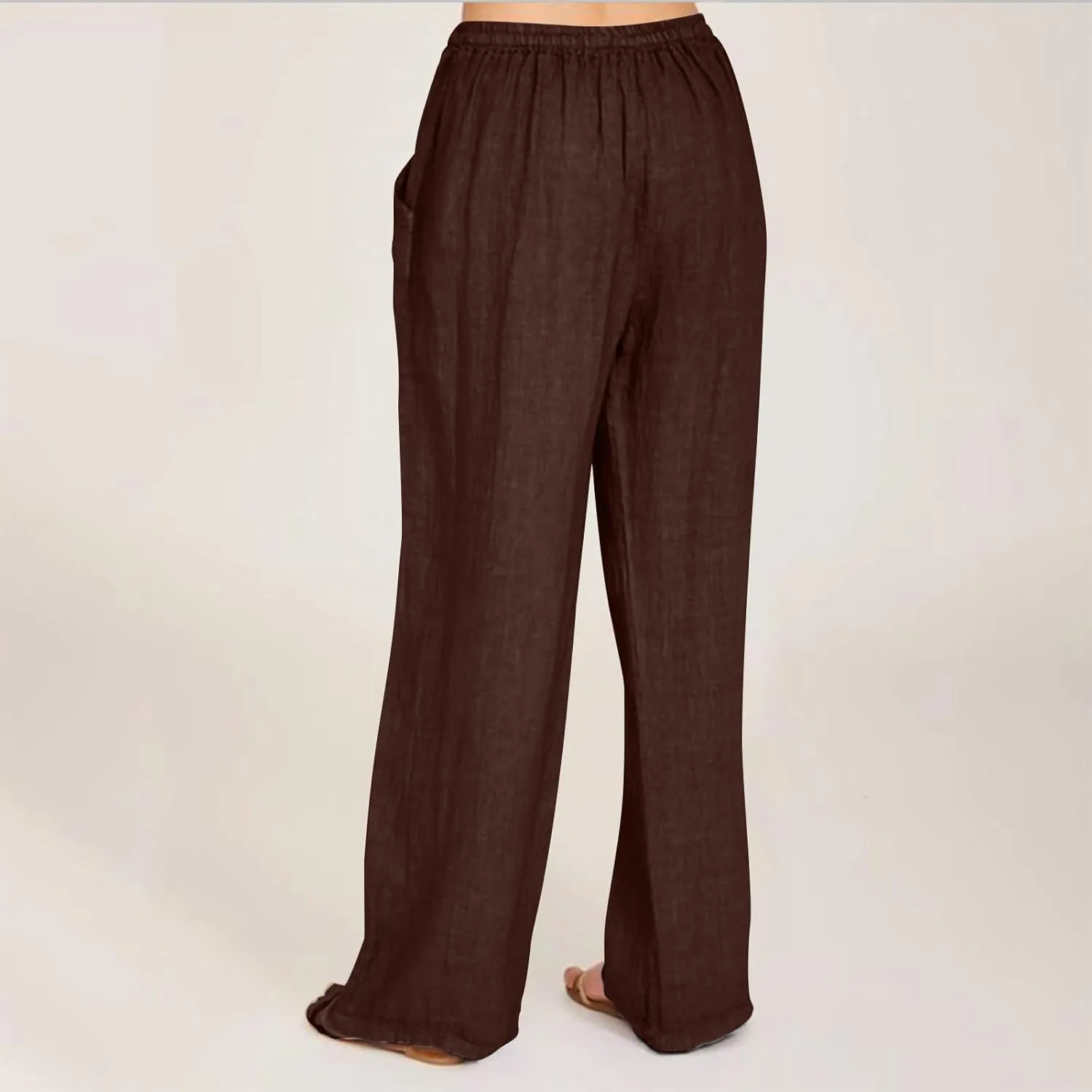 Linen Pants Women High Waisted Wide Leg Pants Drawstring Loose Fit Summer Trousers Beach Resort Wear 2025