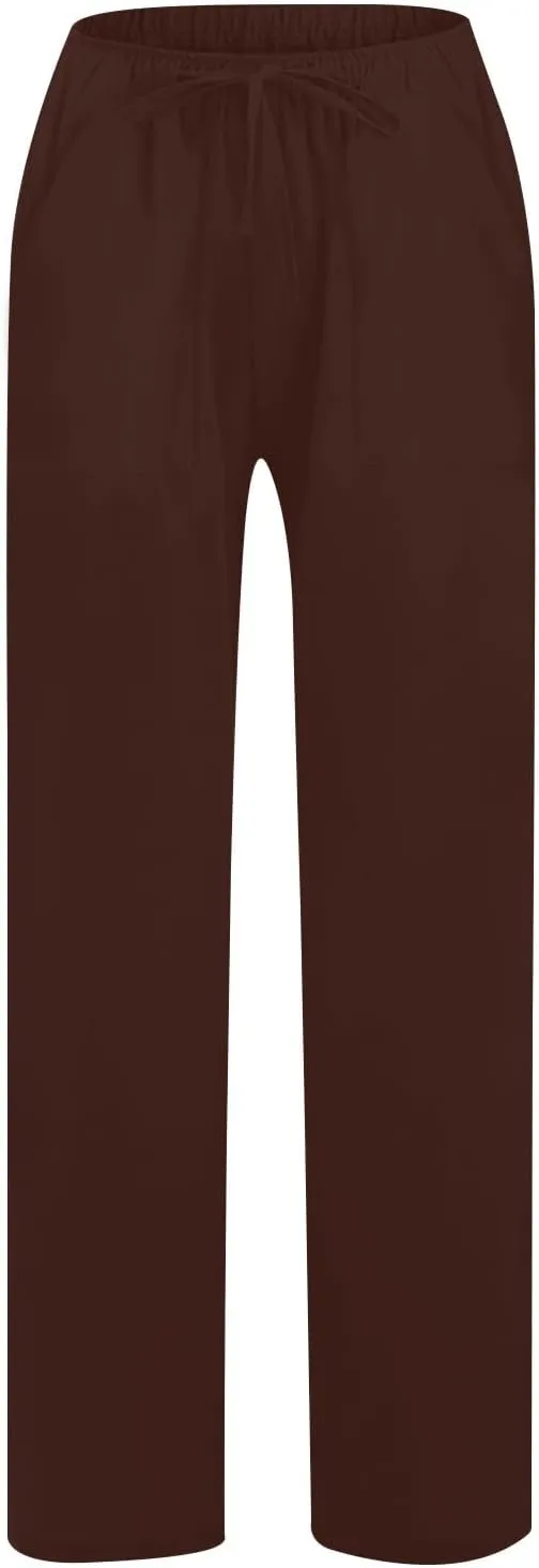 Linen Pants Women High Waisted Wide Leg Pants Drawstring Loose Fit Summer Trousers Beach Resort Wear 2025