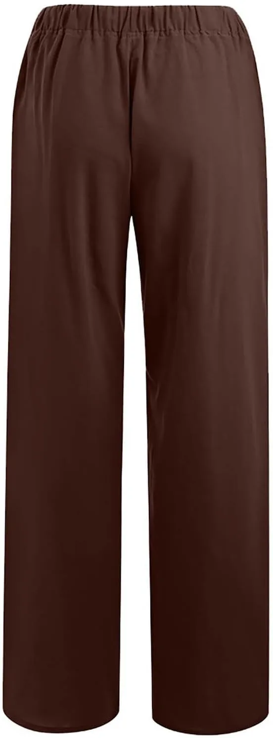 Linen Pants Women High Waisted Wide Leg Pants Drawstring Loose Fit Summer Trousers Beach Resort Wear 2025