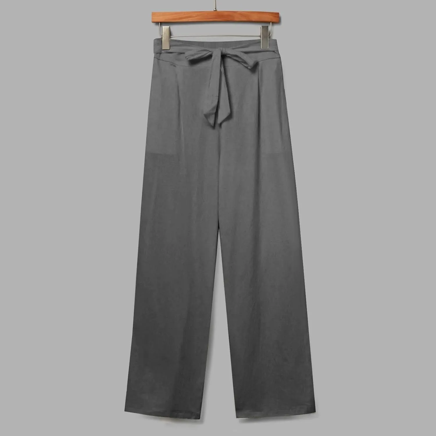 Linen Pants Women Summer Casual Straight Wide Leg Pants Lace Up High Waisted Lounge Pants Solid Beach Vacation Trouser