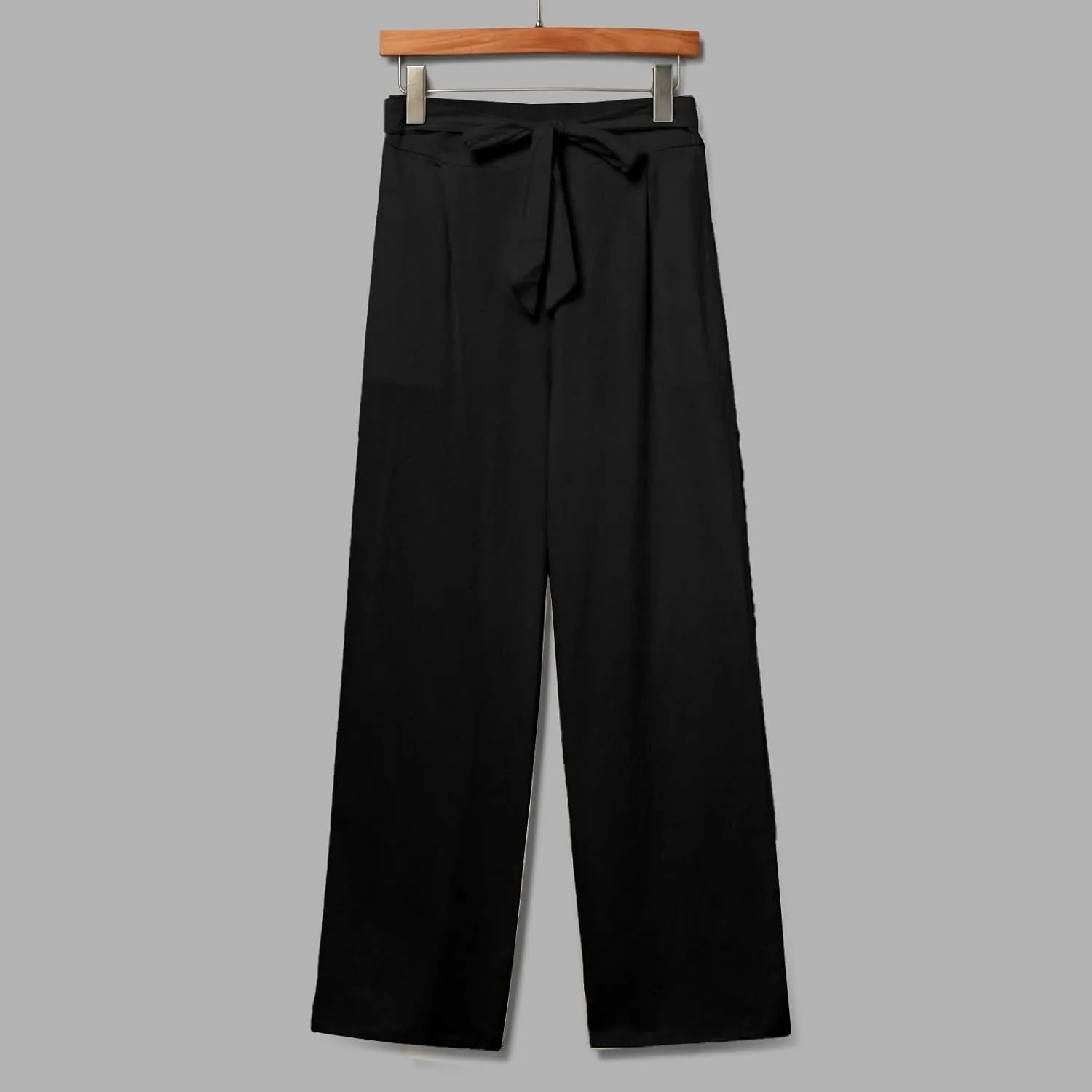 Linen Pants Women Summer Casual Wide Leg Pants High Waisted Straight Leg Pants Drawstring Bow Tie Trousers
