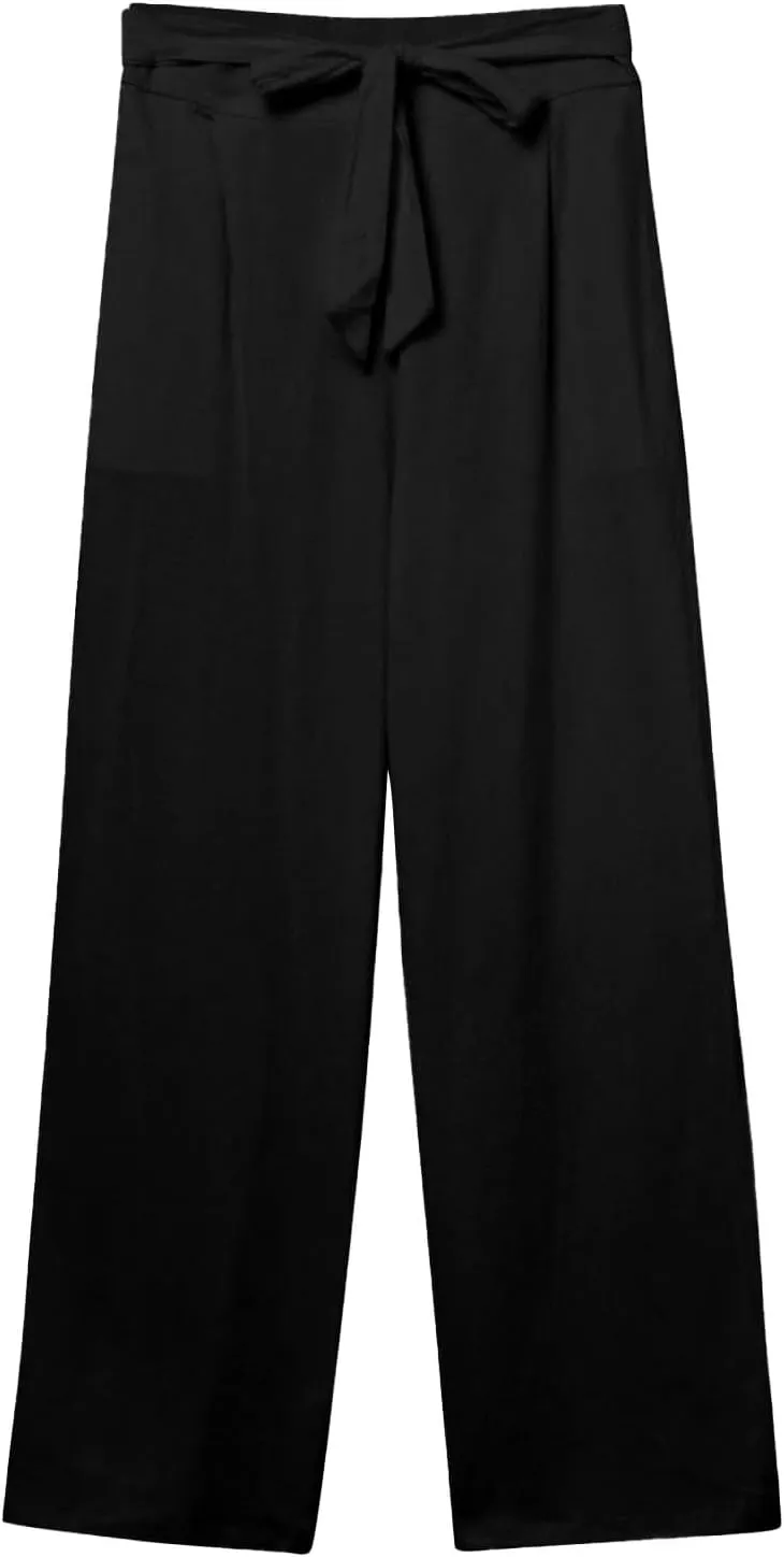 Linen Pants Women Summer Casual Wide Leg Pants High Waisted Straight Leg Pants Drawstring Bow Tie Trousers