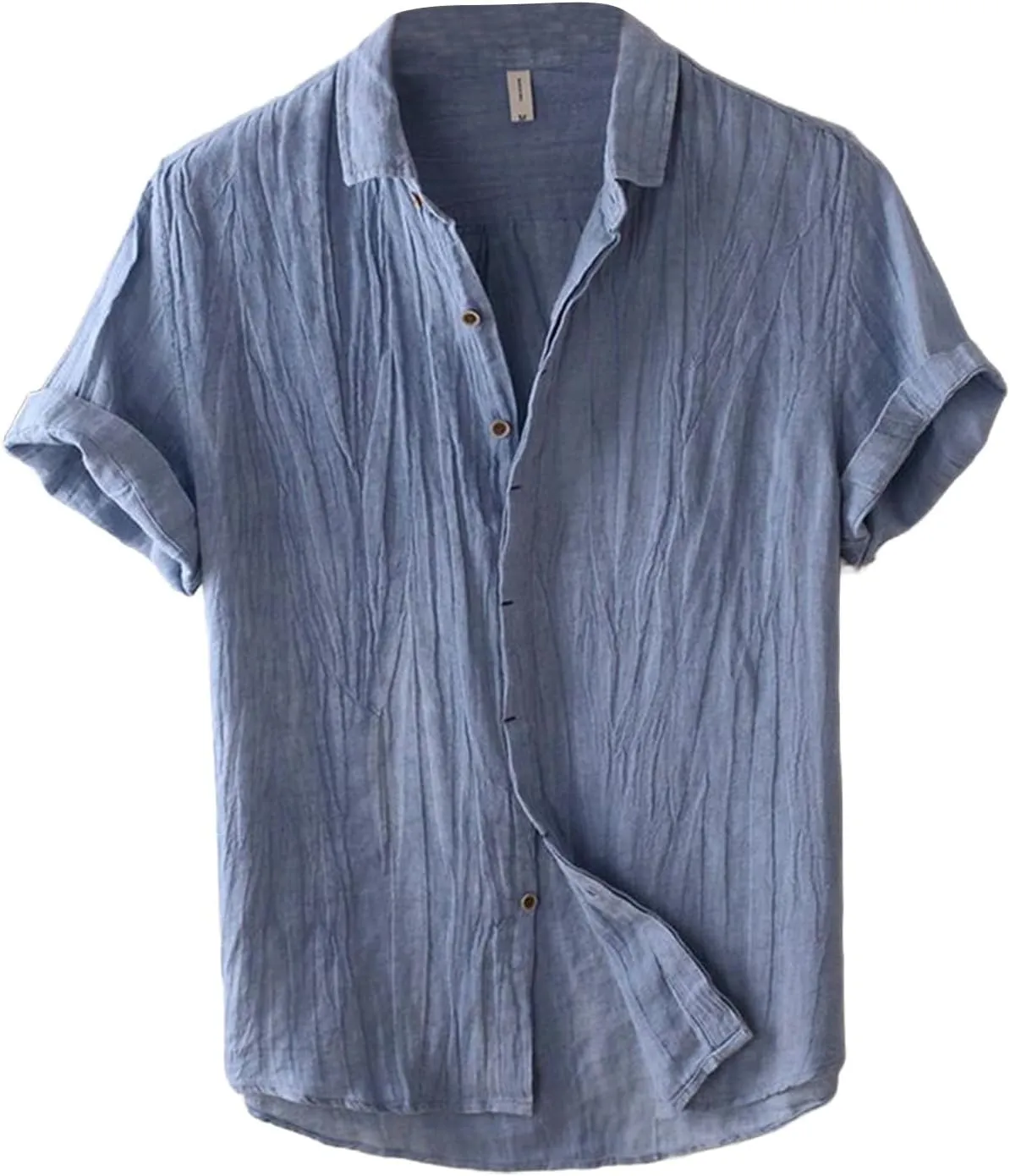 Linen Shirts for Men Retro Wrinkled Breathable Button Down Short Sleeve Tops Lightweight Loose Fit Summer Beach Shirt