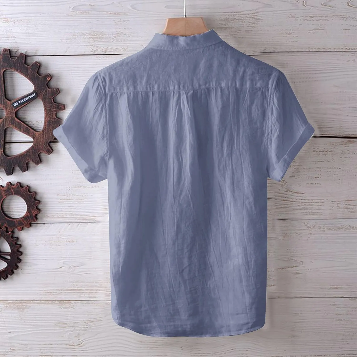 Linen Shirts for Men Retro Wrinkled Breathable Button Down Short Sleeve Tops Lightweight Loose Fit Summer Beach Shirt