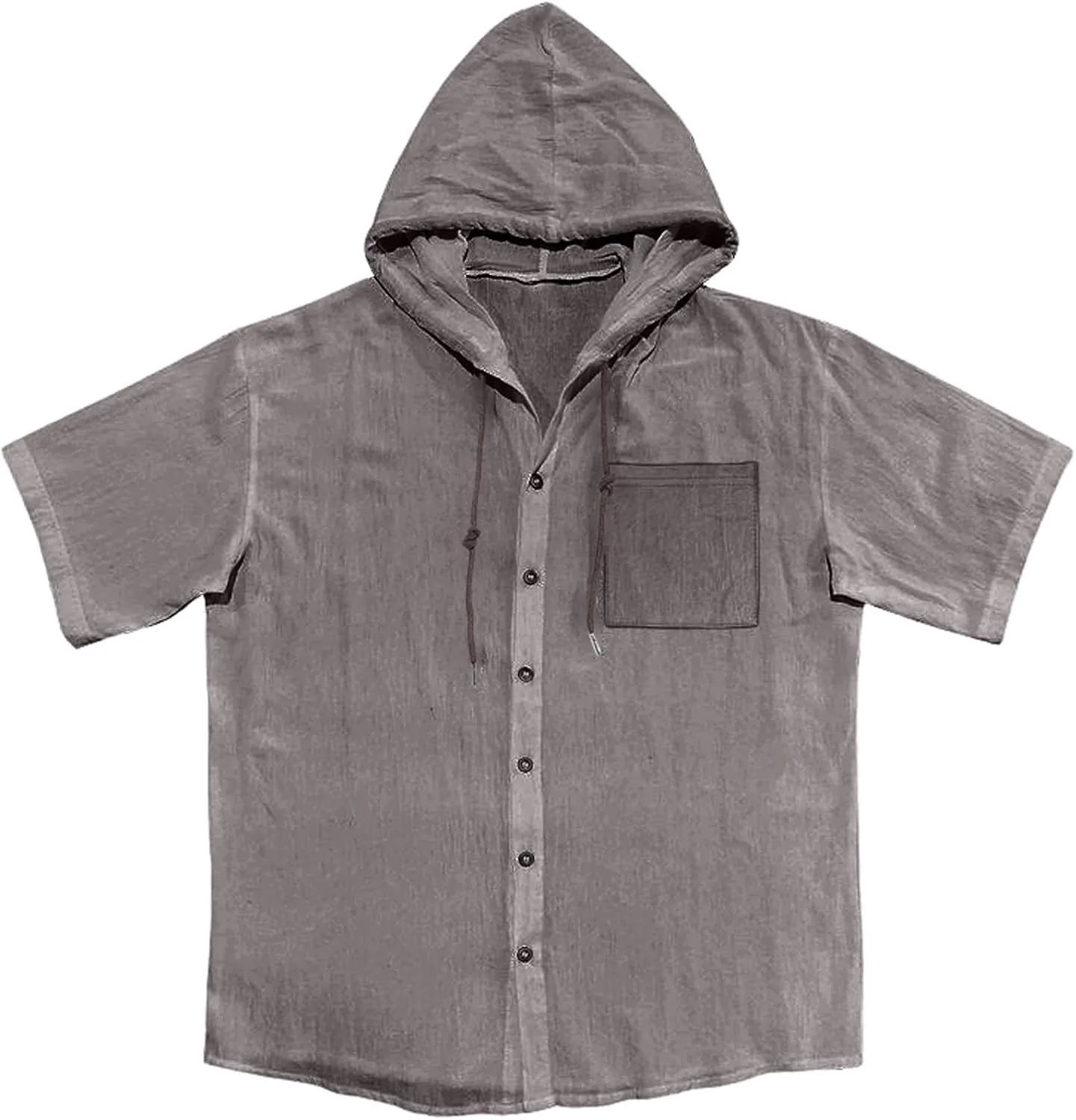 Linen Shirts for Mens Fashion Summer Cotton Linen Hooded Shirt Short Sleeve Casual Button Down Hipster Beach Blouses