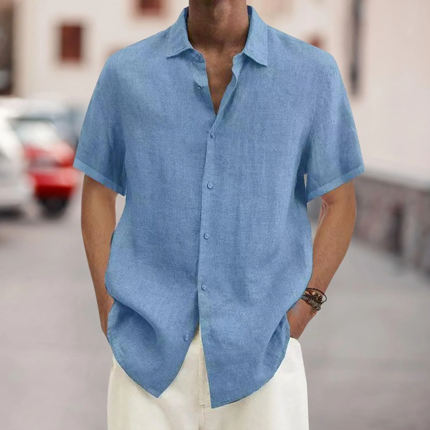 Linen Shirts for Mens Short Sleeve Button Down Summer Beach Hippie Shirt Lightweight Breathable Sun Protection Tee Top