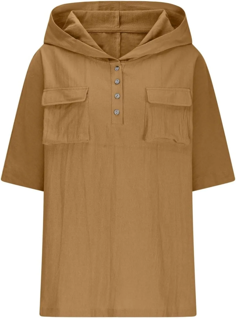 Linen Shirts for Women Summer V Neck Button Down Solid Color Short Sleeve Loose Vacation Blouse Tops with Pockets