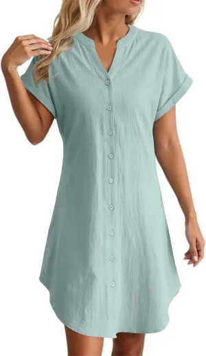 Linen Summer Dresses for Women Fashion Boho Cotton Vacation Dress Evening Party Summer Button Down Tunic Shirts