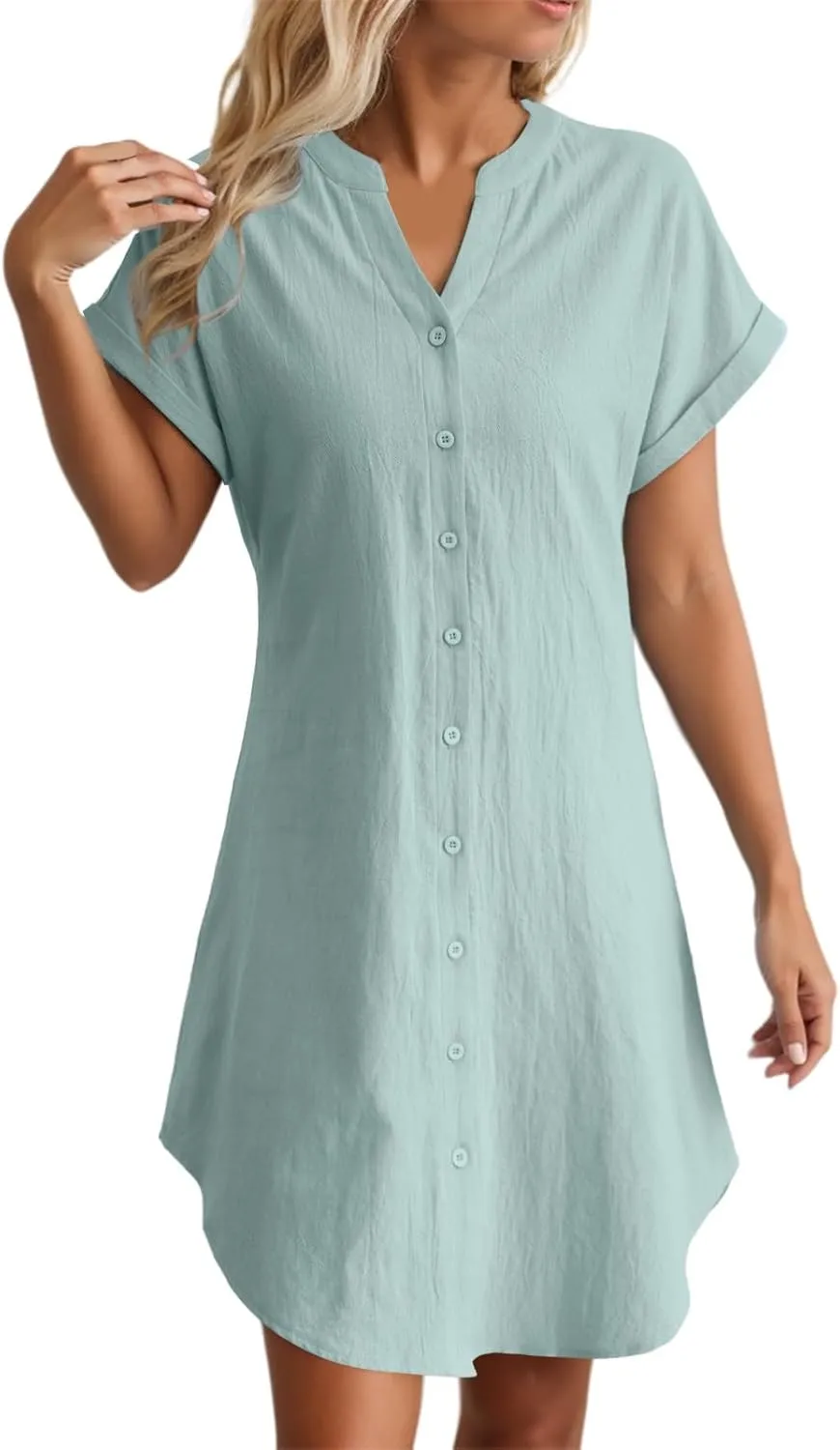 Linen Summer Dresses for Women Fashion Boho Cotton Vacation Dress Evening Party Summer Button Down Tunic Shirts