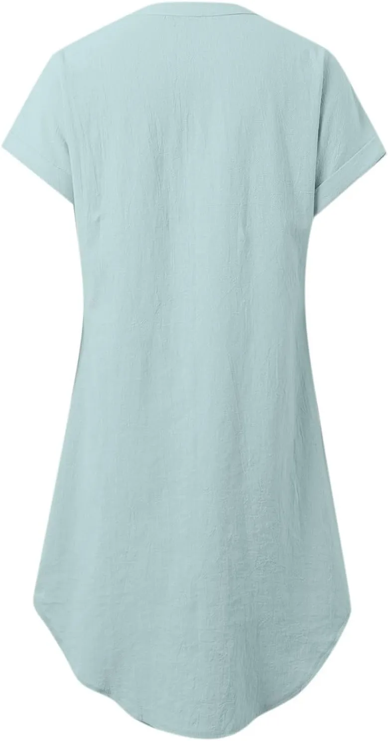 Linen Summer Dresses for Women Fashion Boho Cotton Vacation Dress Evening Party Summer Button Down Tunic Shirts