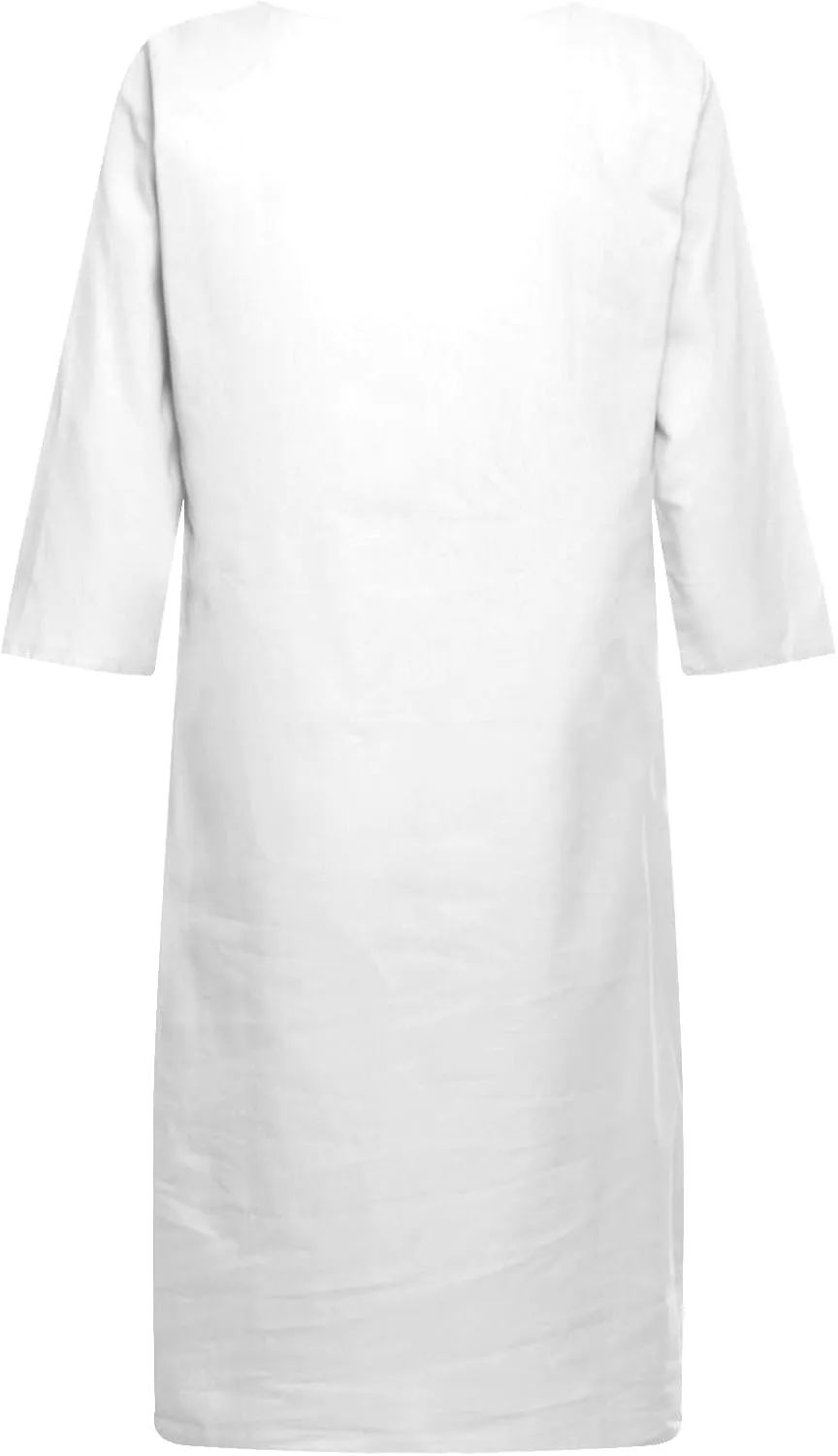 Linen Tunic Dress Women Classy Vacation V Neck Half Sleeve Midi Length Spring Wedding Guest Dress Church Outfits for Ladies