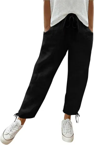 Litetao Cotton Linen Capri Pants for Women Casual Summer High Waist Cropped Beach Pants Comfy Baggy Trousers with Pockets