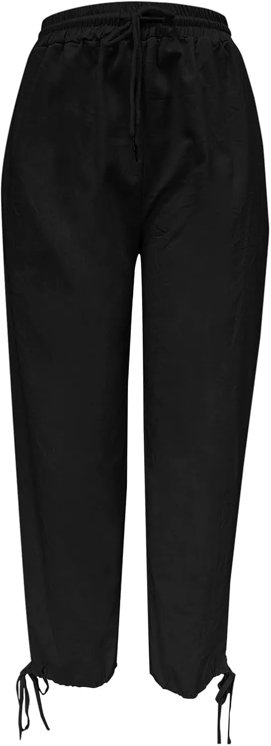 Litetao Cotton Linen Capri Pants for Women Casual Summer High Waist Cropped Beach Pants Comfy Baggy Trousers with Pockets