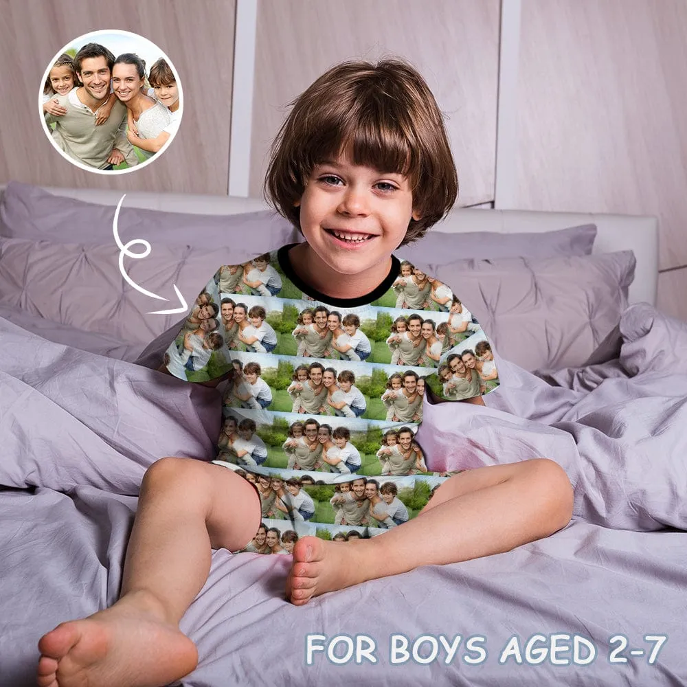 Little Boy Pajamas Custom Photo Happy Family Nightwear Personalized Short Sleeve Pajama Set For Boys 2-7Y