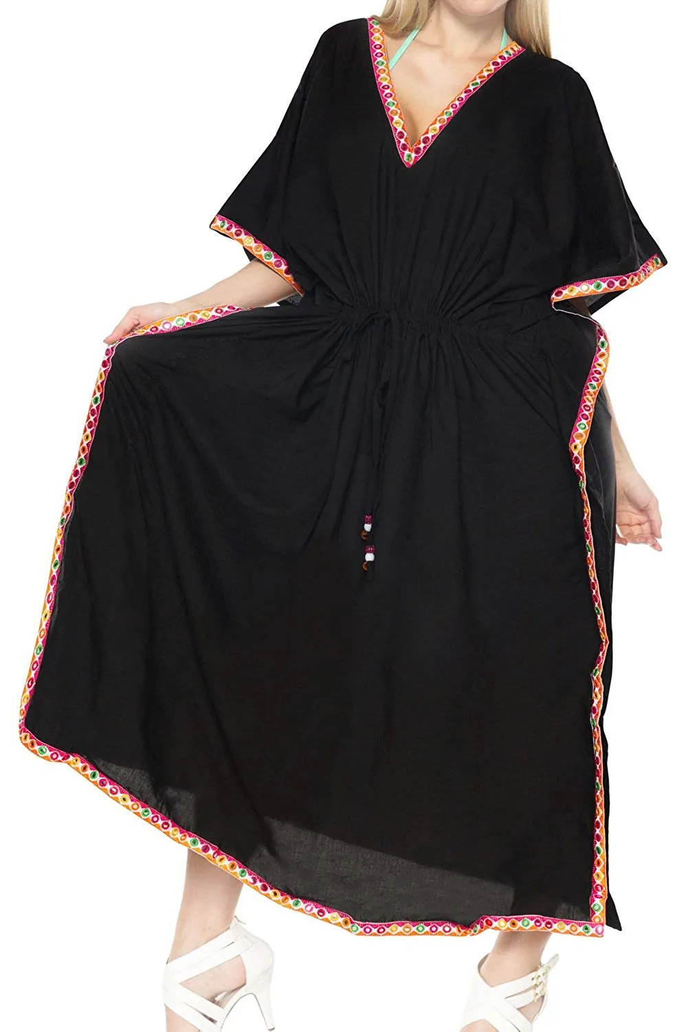 Long Kimono Loose Beach Swimwear Swimsuit Bikini Cover up Caftan Maxi Dress L-5X