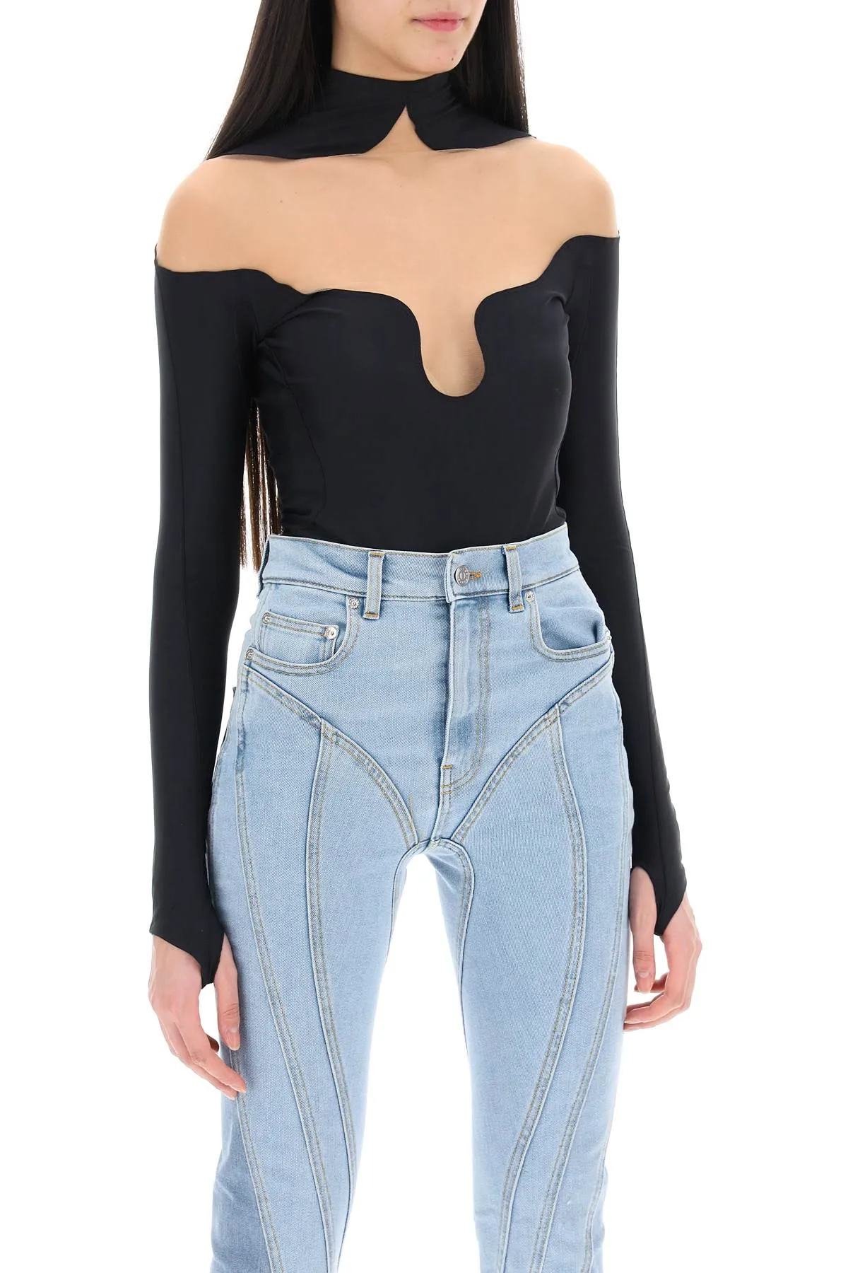 long sleeve illusion bodysuit 24P1BO0210842 BLACK NUDE01