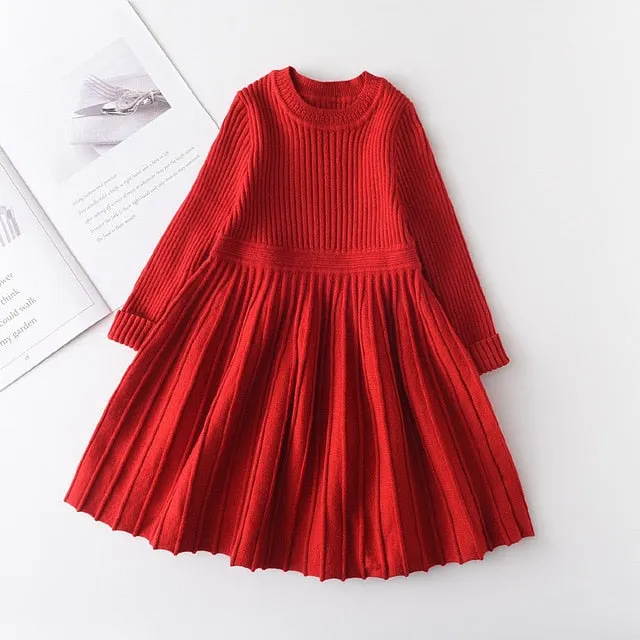 Long Sleeve Sweater Dress Girls Princess Baby Girl Clothes Sweet Tutu Party Dresses Christmas Little Girl Clothes