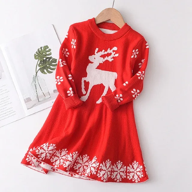 Long Sleeve Sweater Dress Girls Princess Baby Girl Clothes Sweet Tutu Party Dresses Christmas Little Girl Clothes