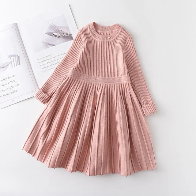 Long Sleeve Sweater Dress Girls Princess Baby Girl Clothes Sweet Tutu Party Dresses Christmas Little Girl Clothes