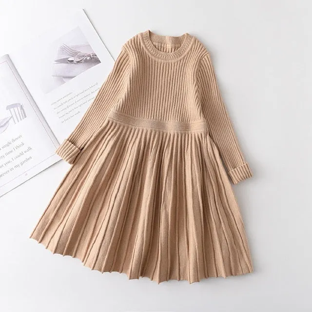 Long Sleeve Sweater Dress Girls Princess Baby Girl Clothes Sweet Tutu Party Dresses Christmas Little Girl Clothes