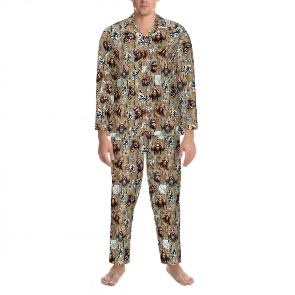 Long Sleeved Pajamas for Men - 19 Sasquatch, Bigfoot DESIGNS, Men's Bigfoot Pajamas,