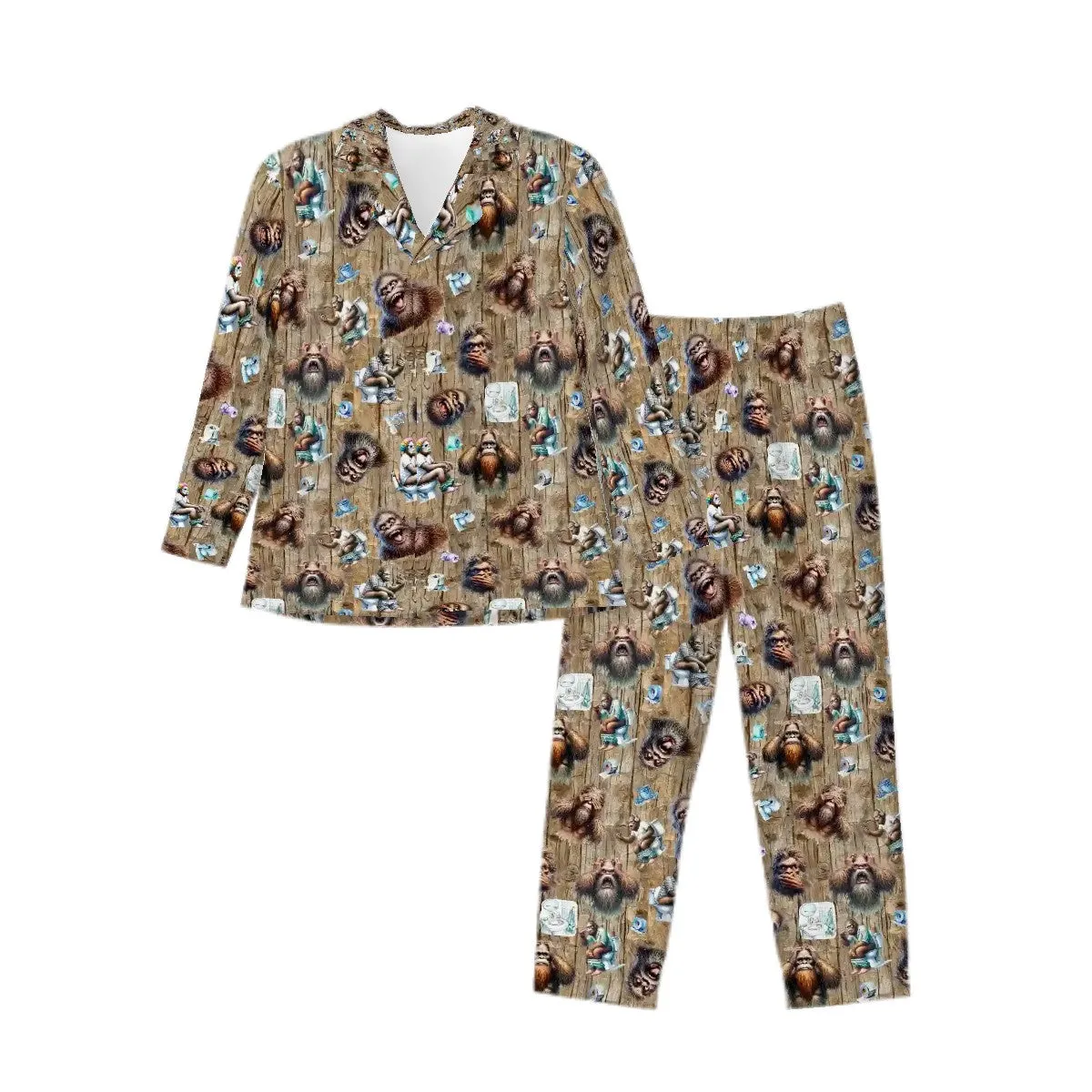 Long Sleeved Pajamas for Men - 19 Sasquatch, Bigfoot DESIGNS, Men's Bigfoot Pajamas,