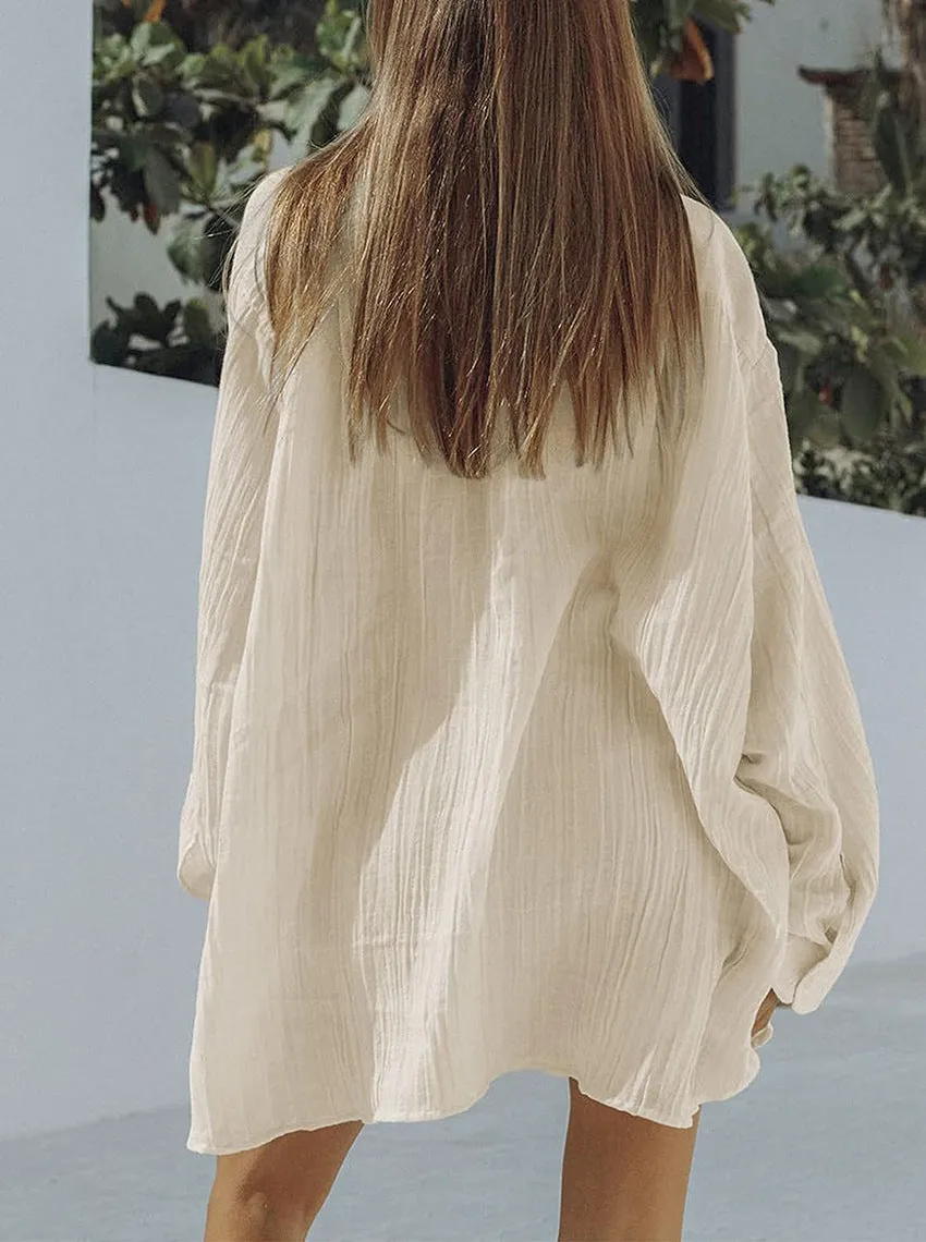 Loose Long-sleeved Shirt and Tie Shorts Pajamas Two-piece Set