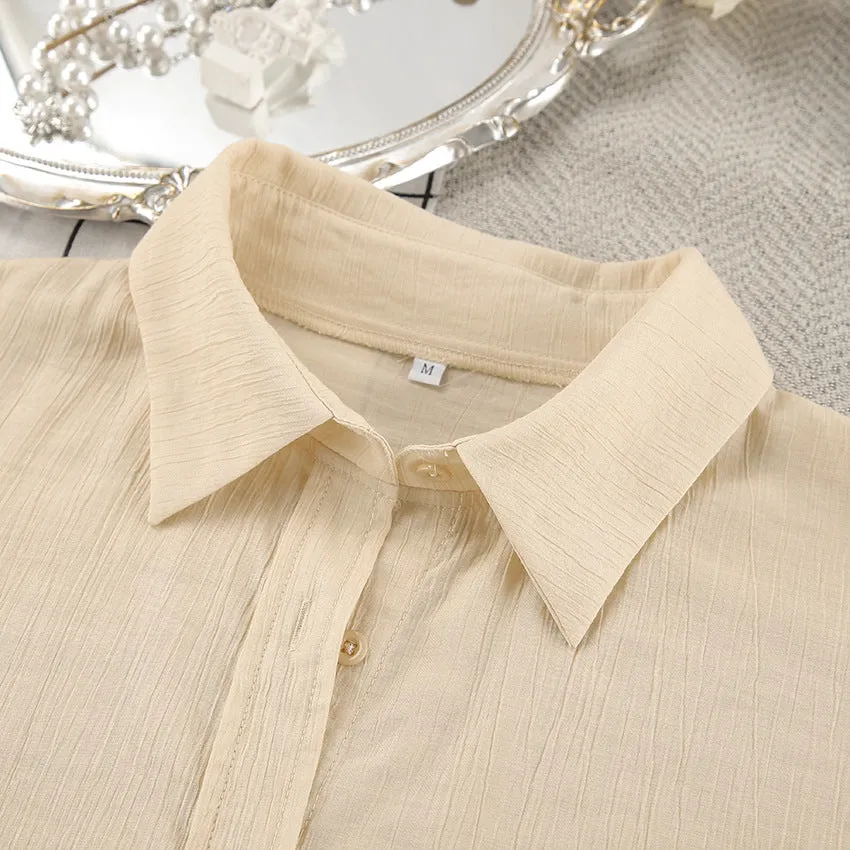 Loose Long-sleeved Shirt and Tie Shorts Pajamas Two-piece Set