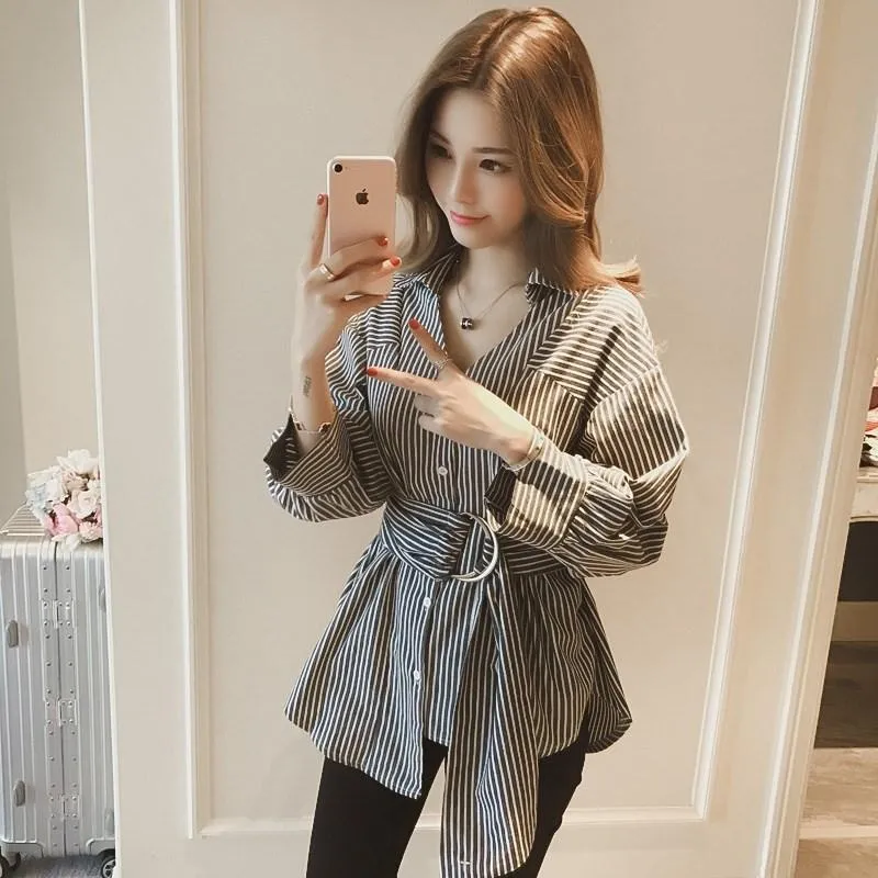Loose Striped Female Tops Tide Long-sleeved Shirt