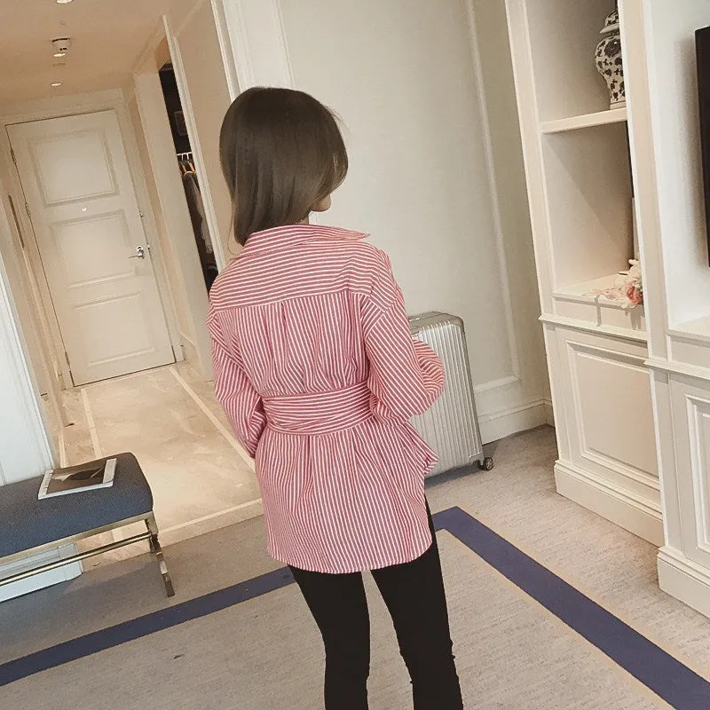 Loose Striped Female Tops Tide Long-sleeved Shirt