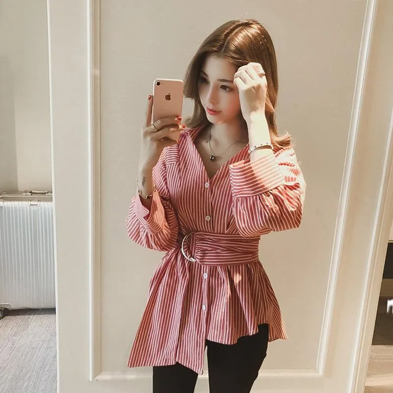 Loose Striped Female Tops Tide Long-sleeved Shirt