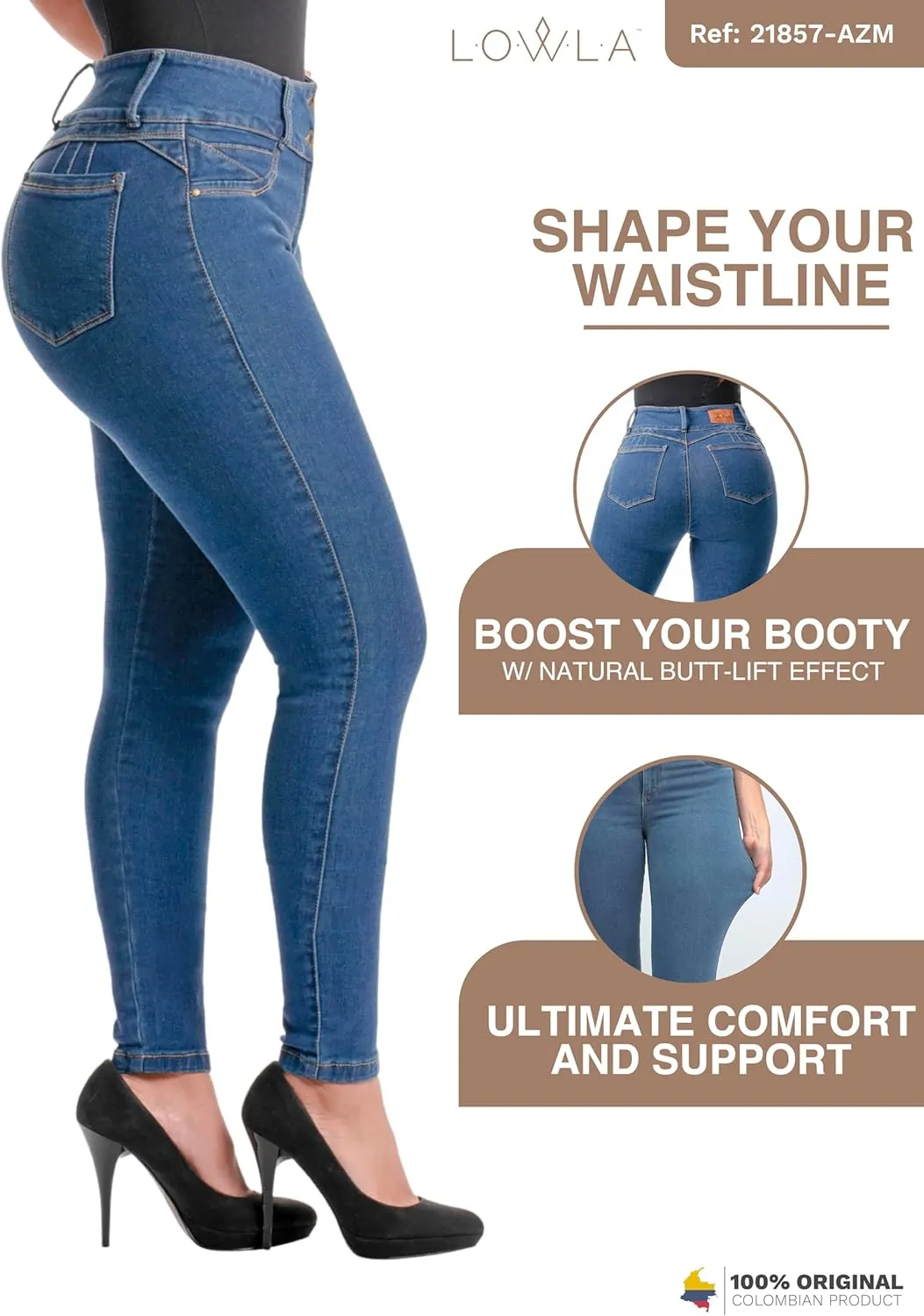 L.O.W.L.A SHAPEWEAR High Waisted Jeans for Women | Pantalones Colombianos Levanta cola | Butt Lifting Jeans