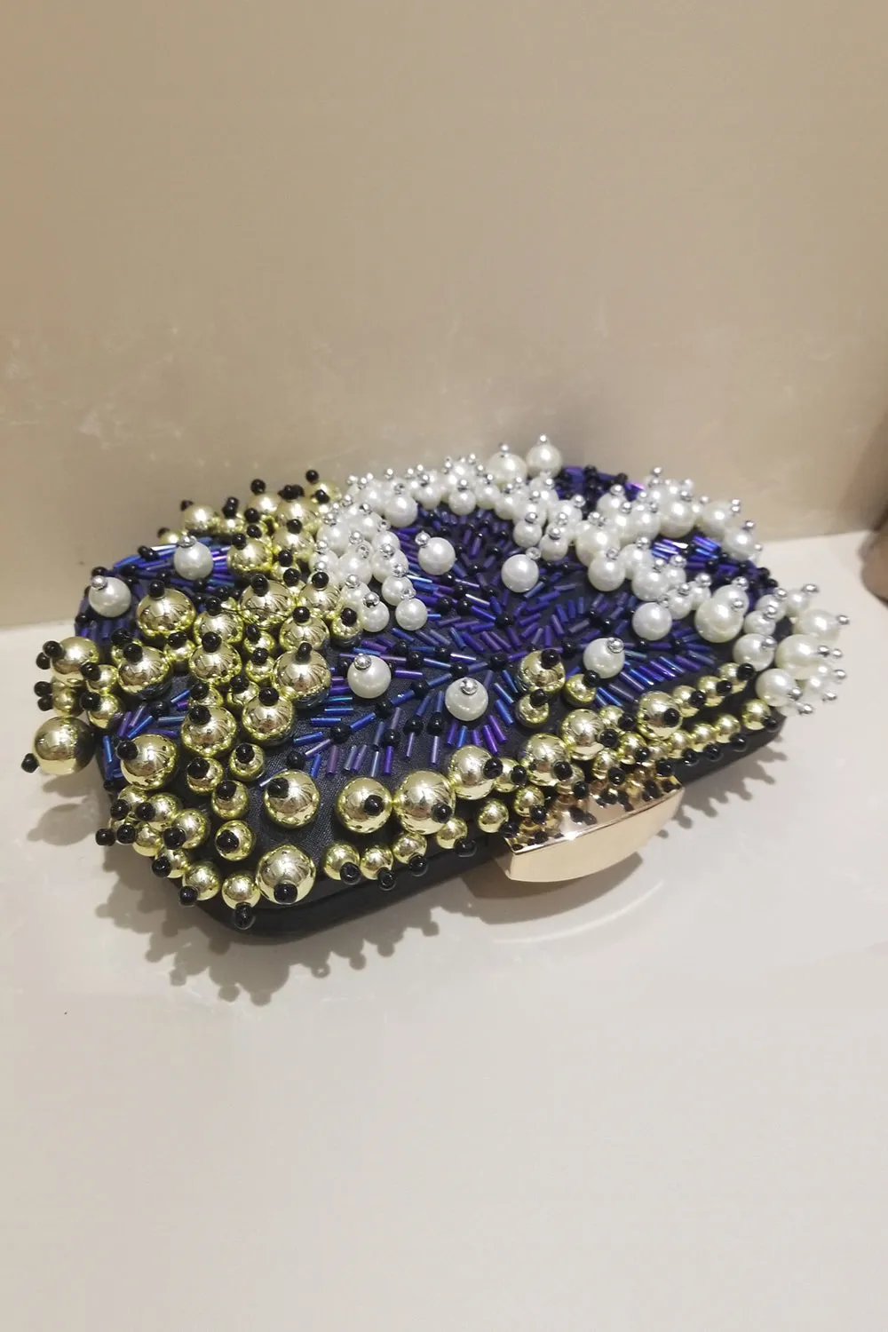 Luxury Black Beaded Handbag