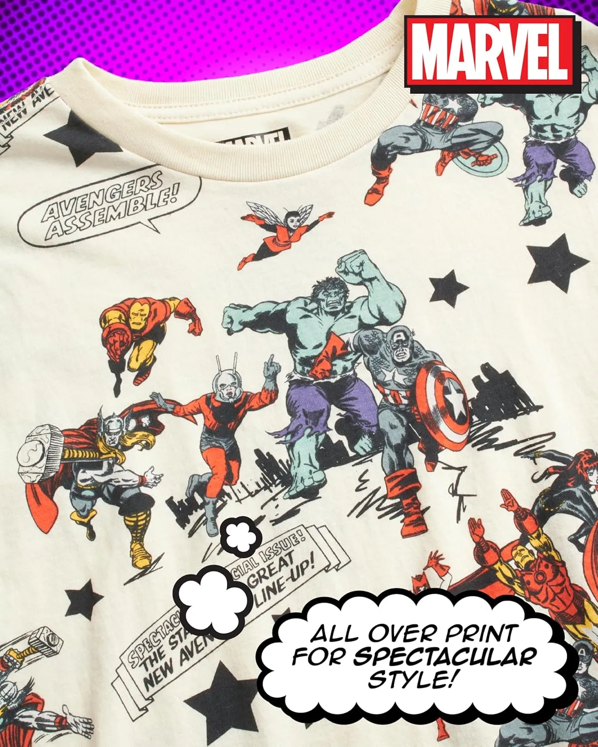 Marvel Avengers Spiderman Boys Shirts - Hulk Iron Man Captain America Thor Short Sleeve Graphic Tees for Toddler Boys & Kids