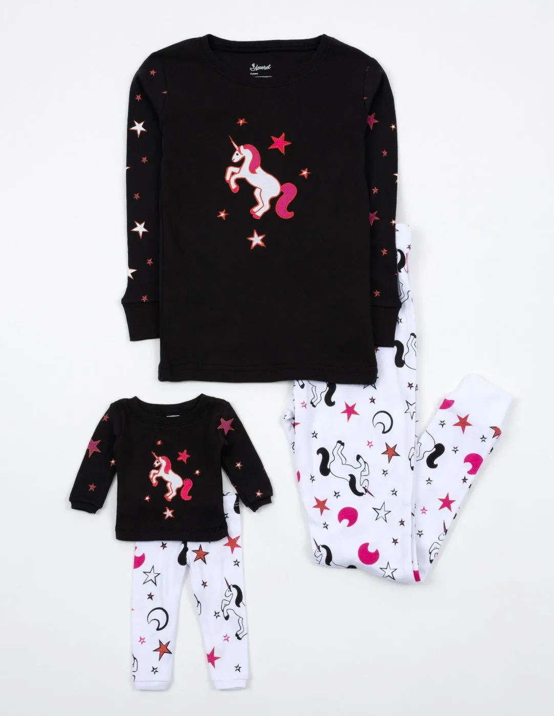 Matching Girl and Doll Black Unicorn Pajamas