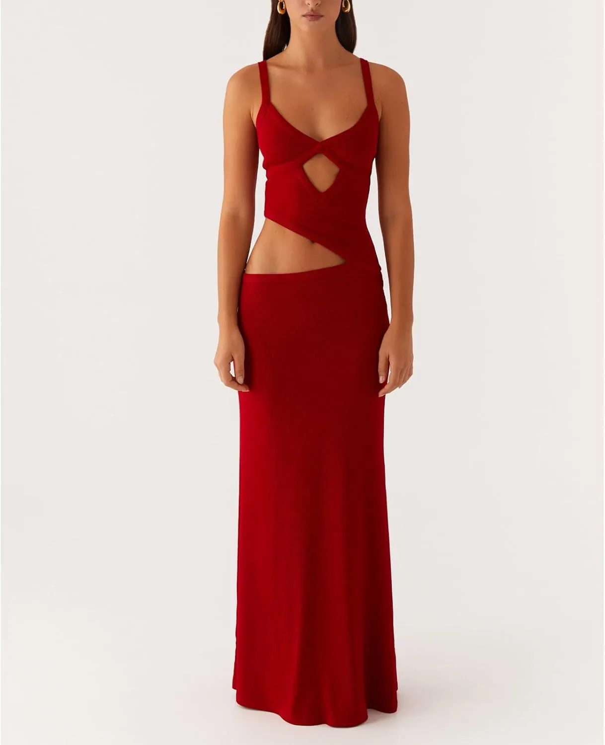 Meiweileya Cut Out Maxi Dresses for Women 2025 Sexy Hollow Out Spaghetti Strap Backless Long Bodycon Dress Going Out Dress