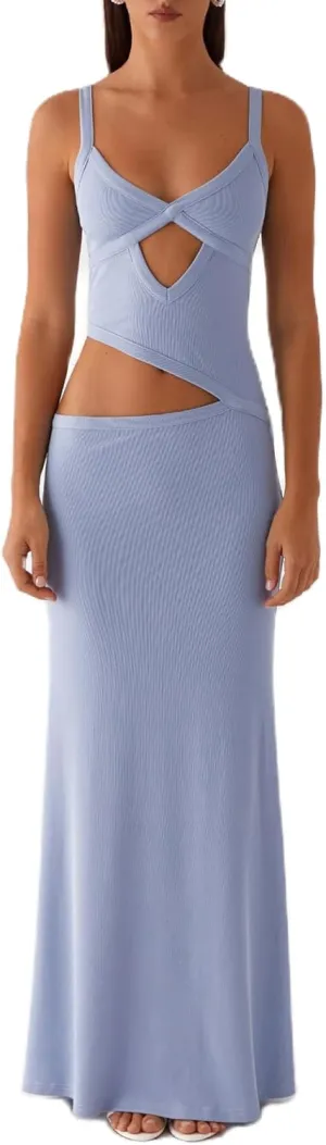Meiweileya Cut Out Maxi Dresses for Women 2025 Sexy Hollow Out Spaghetti Strap Backless Long Bodycon Dress Going Out Dress