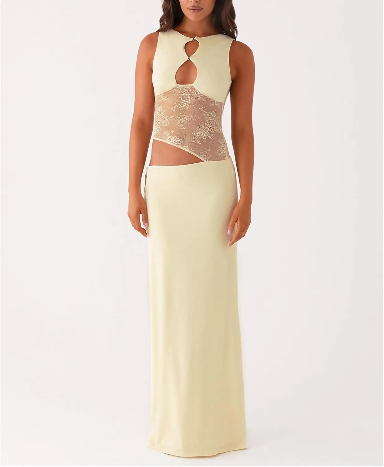 Meiweileya Cut Out Maxi Dresses for Women 2025 Sexy Hollow Out Spaghetti Strap Backless Long Bodycon Dress Going Out Dress