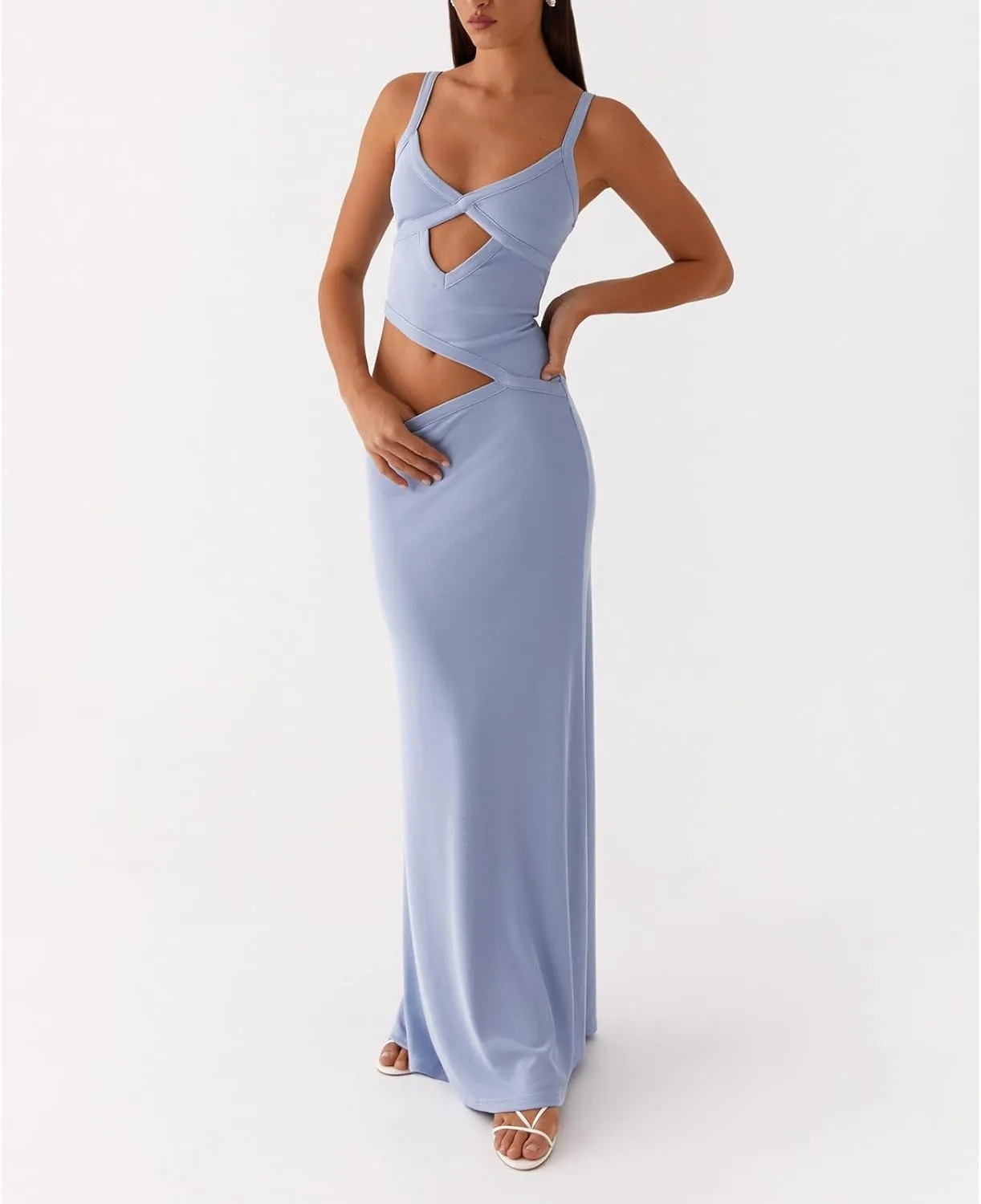 Meiweileya Cut Out Maxi Dresses for Women 2025 Sexy Hollow Out Spaghetti Strap Backless Long Bodycon Dress Going Out Dress